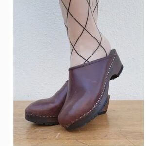 NWOB J. Crew Leather Wooden Round Toe Clog Shoe Made in Italy Size 38